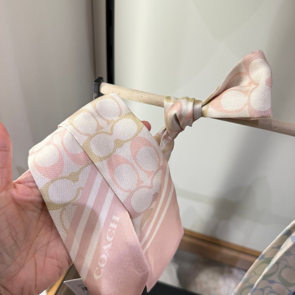 Coach Signature Silk Skinny Scarf  CEH58 Chalk/Pink